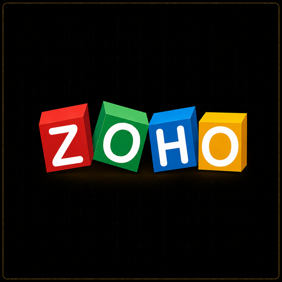 Colorful blocks displaying the letters spelling out Zoho, showcasing the brand's logo and identity. services