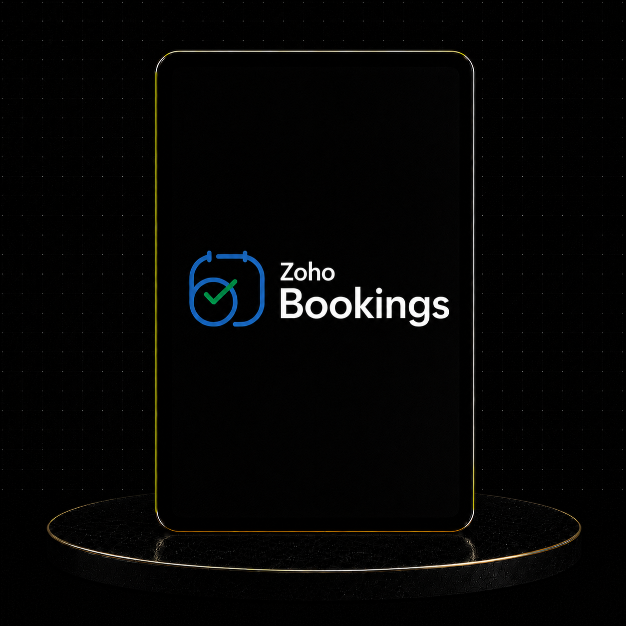 Zoho Bookings Setup displayed on a tablet showcasing the scheduling application logo.