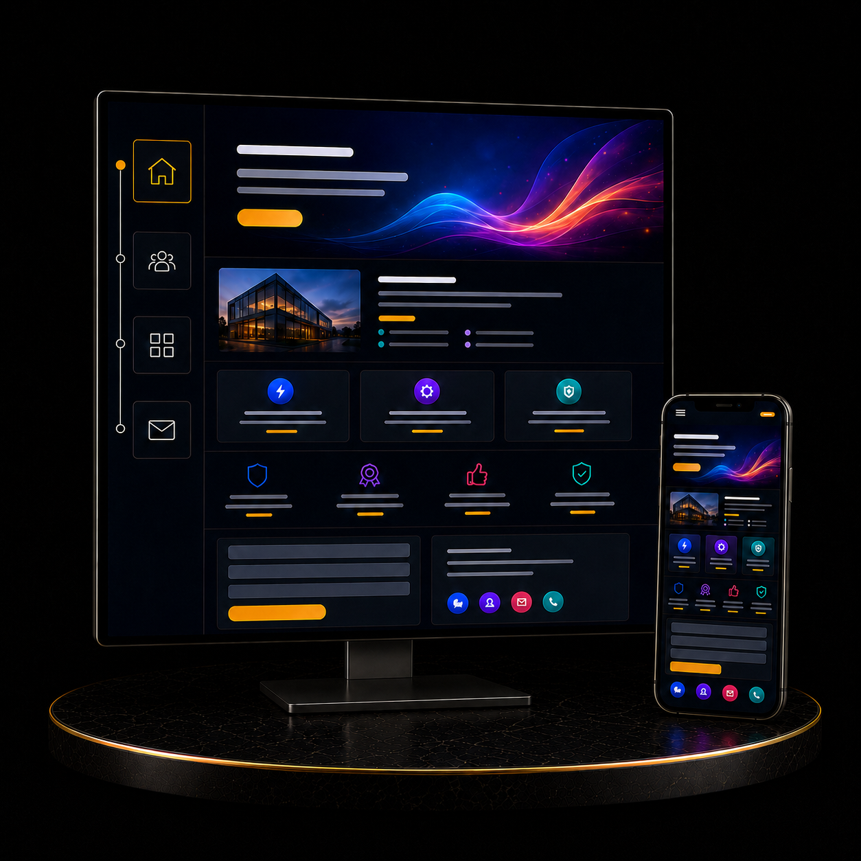 Modern display showcasing the features of a Starter Website Package with desktop and mobile views.