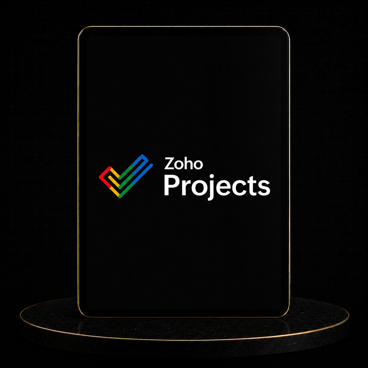 Zoho Projects Setup logo displayed on a sleek dark background with vibrant colors.