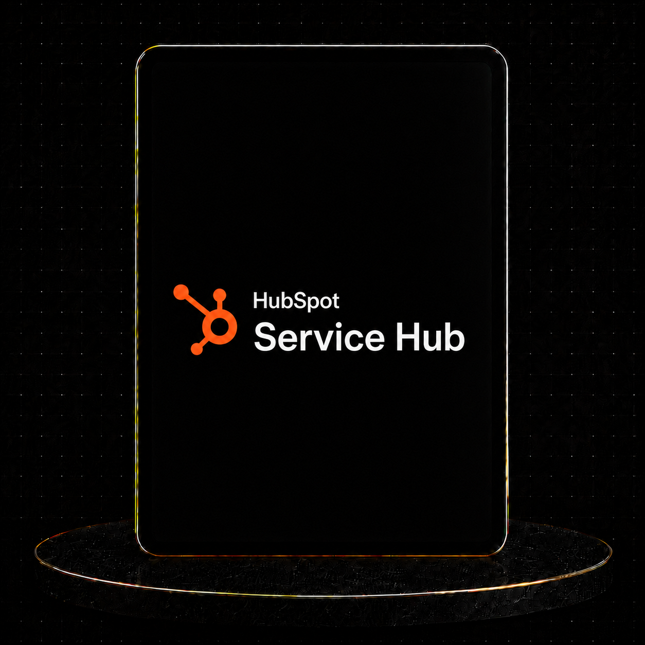 HubSpot Service Hub Setup logo displayed on a sleek black tablet.