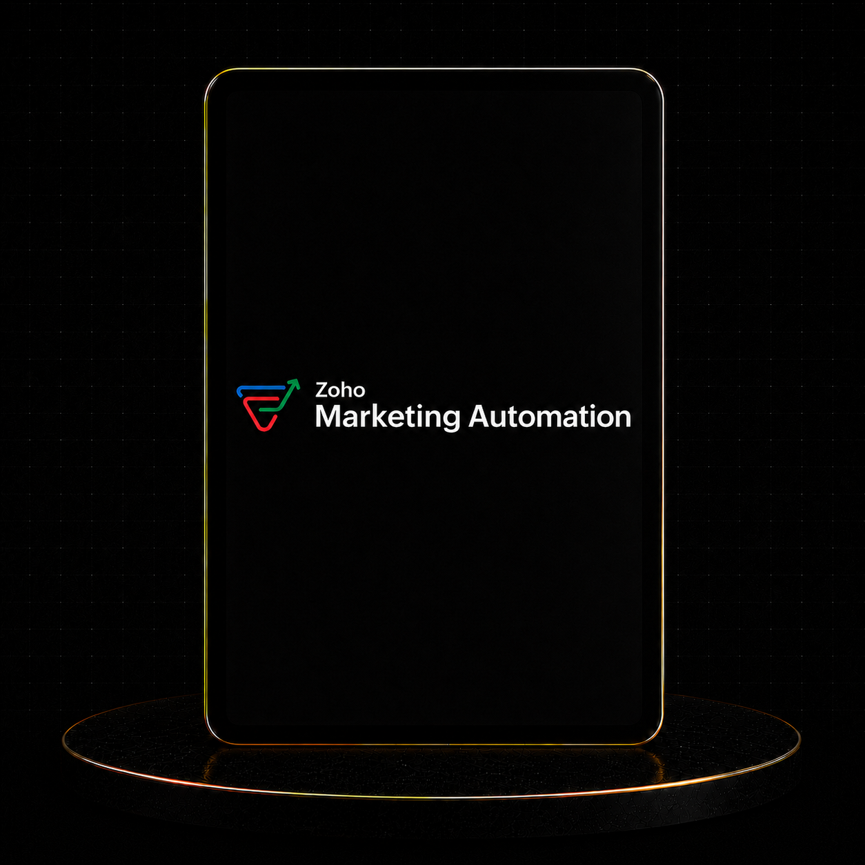 Image of Zoho Marketing Automation logo on a sleek device, showcasing its innovative features.