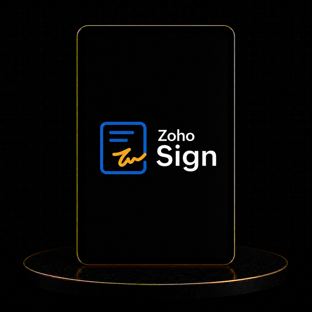 Zoho Sign Setup logo displayed on a dark background with a sleek, modern design.