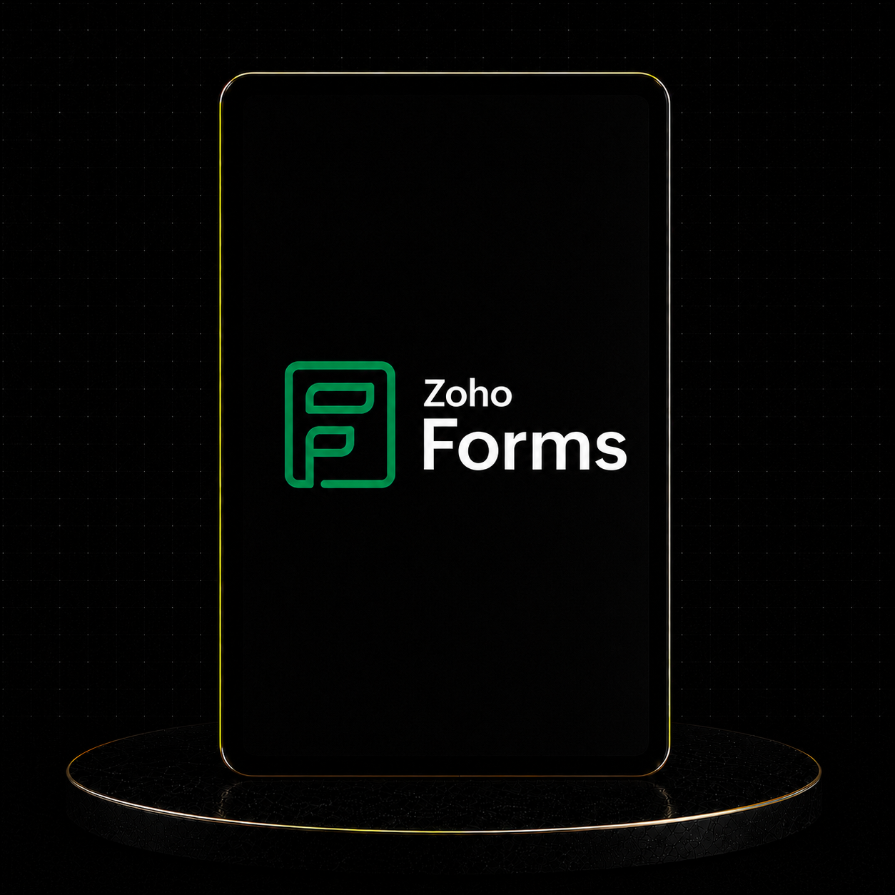 Image showcasing Zoho Forms Setup logo on a sleek black background.