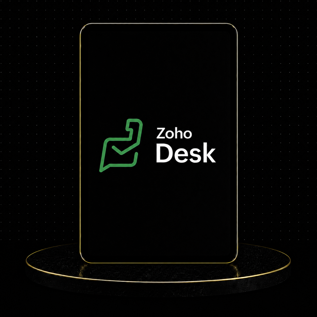 Zoho Desk Setup logo displayed on a sleek black background with a glowing edge.