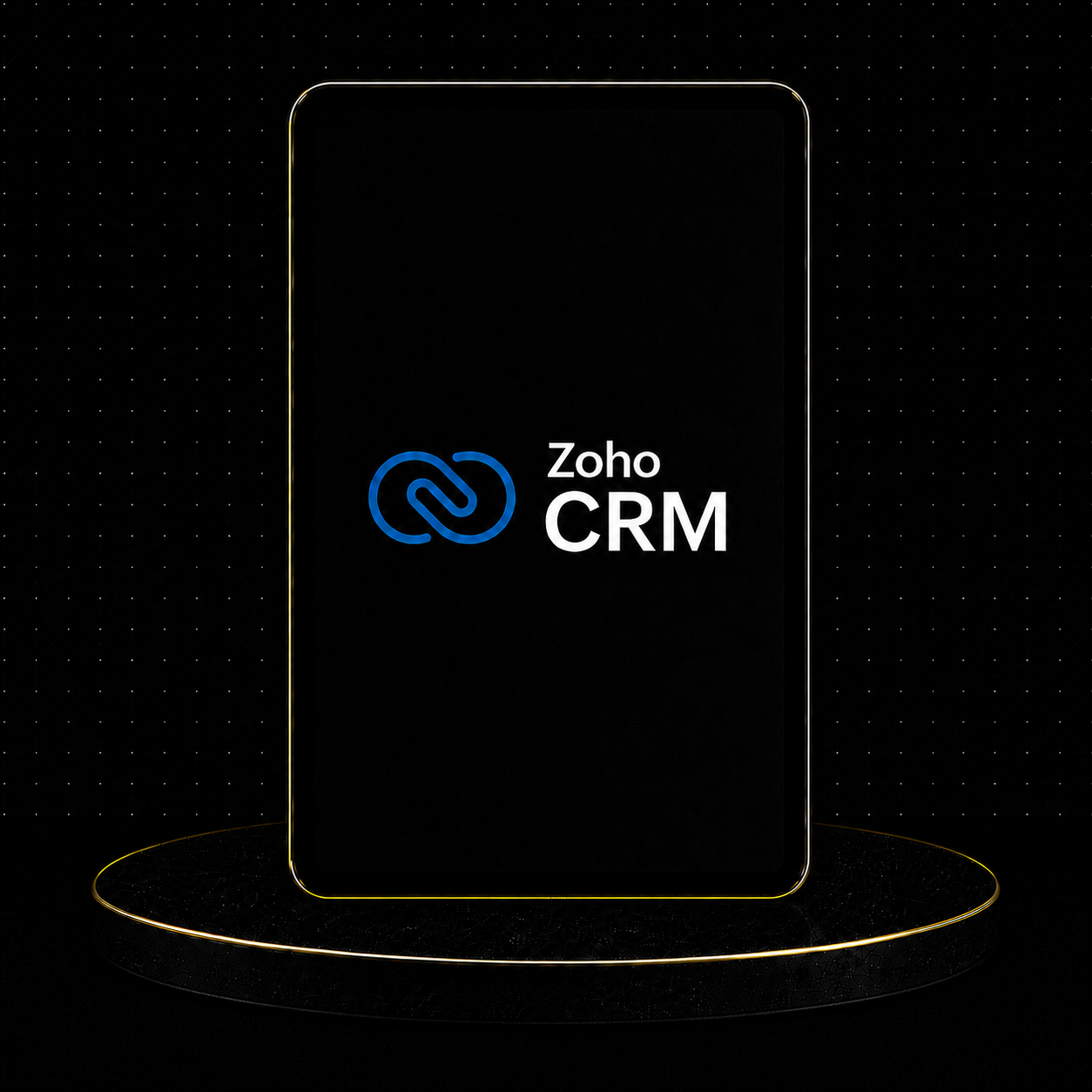 Zoho CRM Setup logo displayed on a sleek black background showcasing CRM capabilities.