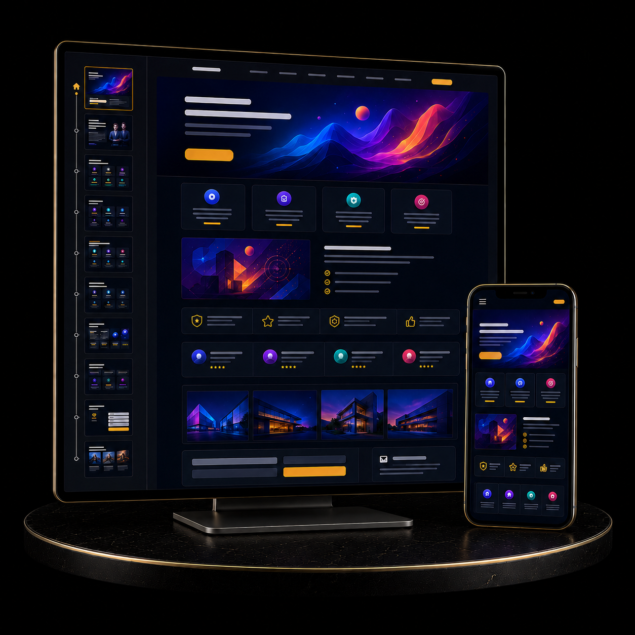 Image showcasing a Professional Website Package with modern web design on a computer and mobile device.